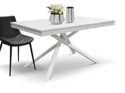 Tavolo allungabile con basamento centrale di design in metallo e piano in finitura bianco frassinato