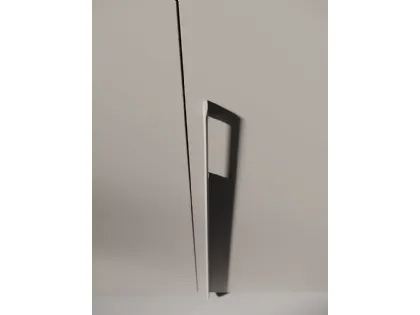 Armadio battente con anta Liscia, elemento Visual TV con cassetti in finitura opaco Titanio e Tufo