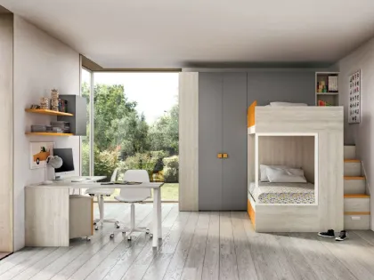Cameretta moderna con letto a castello, una stanza salvaspazio ed efficiente