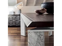 Tavolo piano in legno e basamento in marmo 