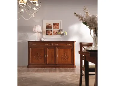 Credenza stile classico con rilievo in legno di Noce o Frassino