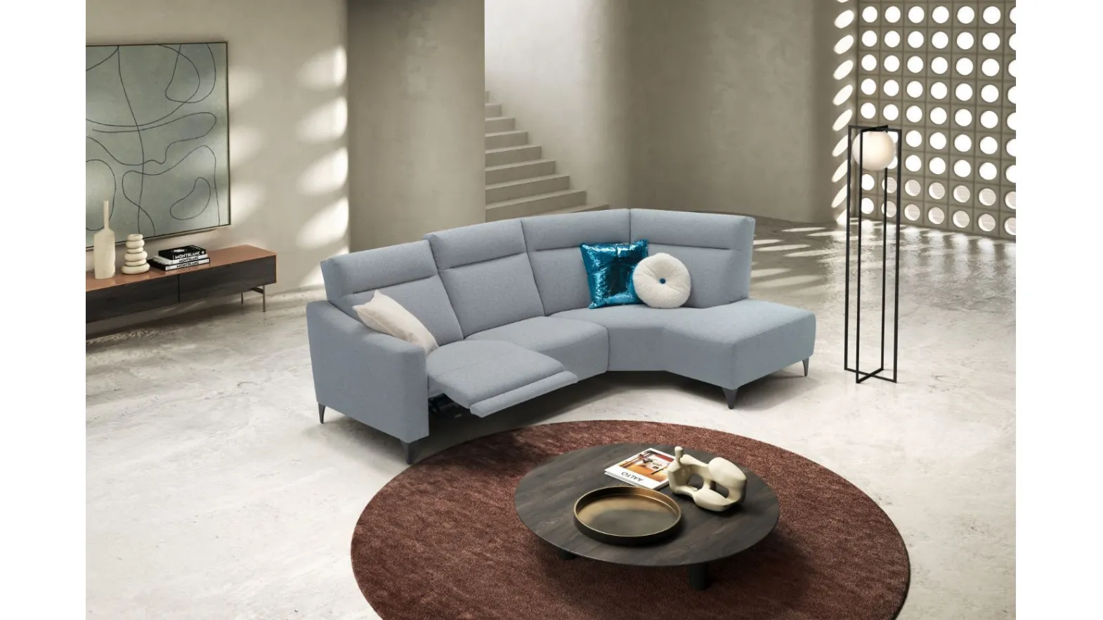 Divano Letto con Portabicchieri in Velluto Grigio Chiaro