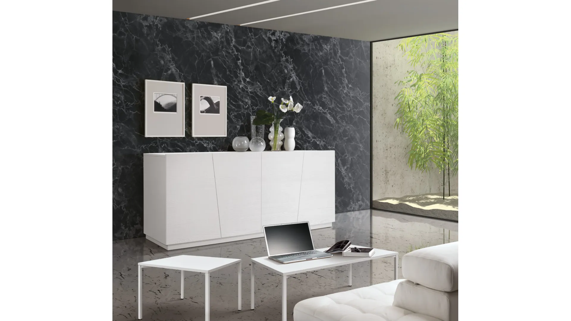 Madia 4 ante ammortizzate di design in finitura acciaio ossidato 180x80