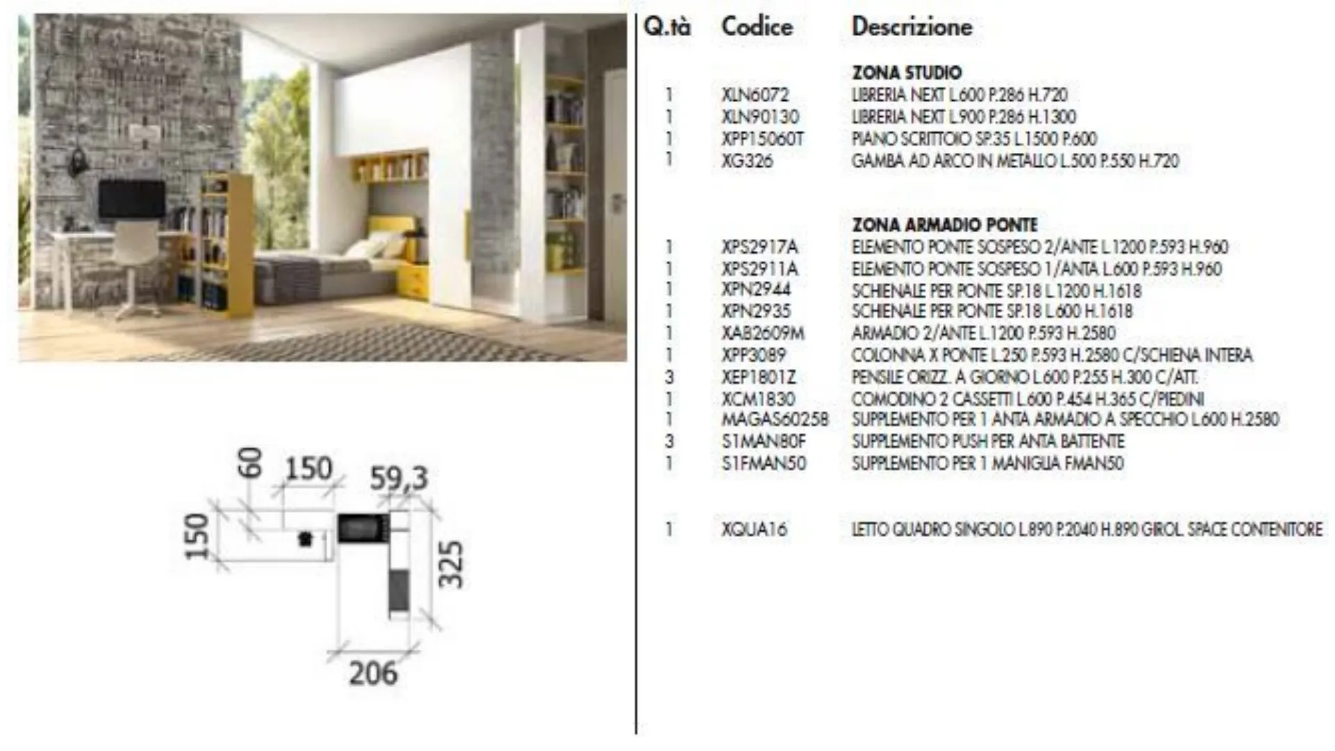 Cameretta con libreria free-standing